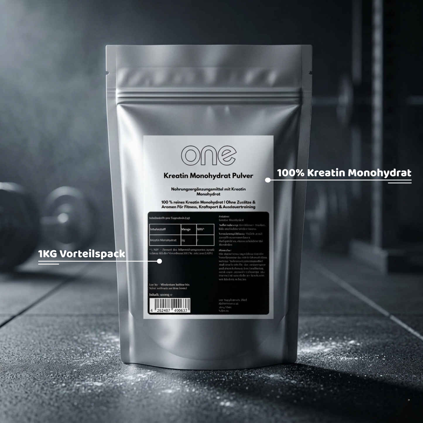 ONE Kreatin Monohydrat Pulver – 100% Rein & Geschmacklos – 1kg Vorratspack